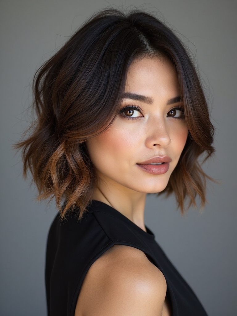 asymmetrical chin length textured bob
