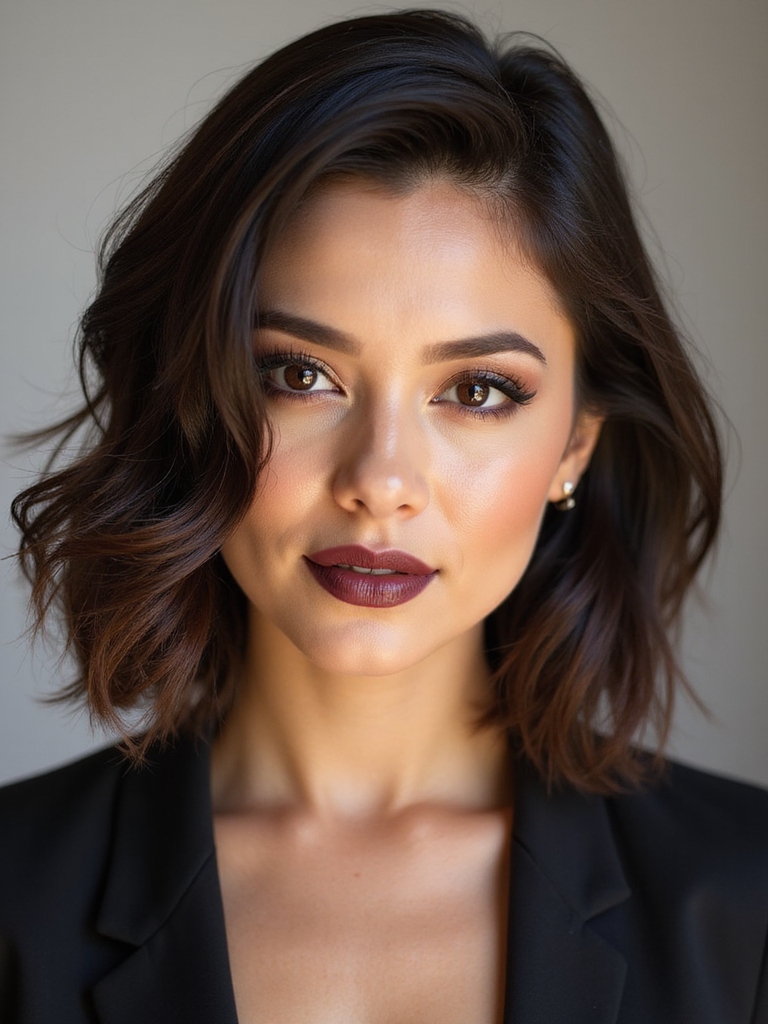 asymmetrical glossy dark bob