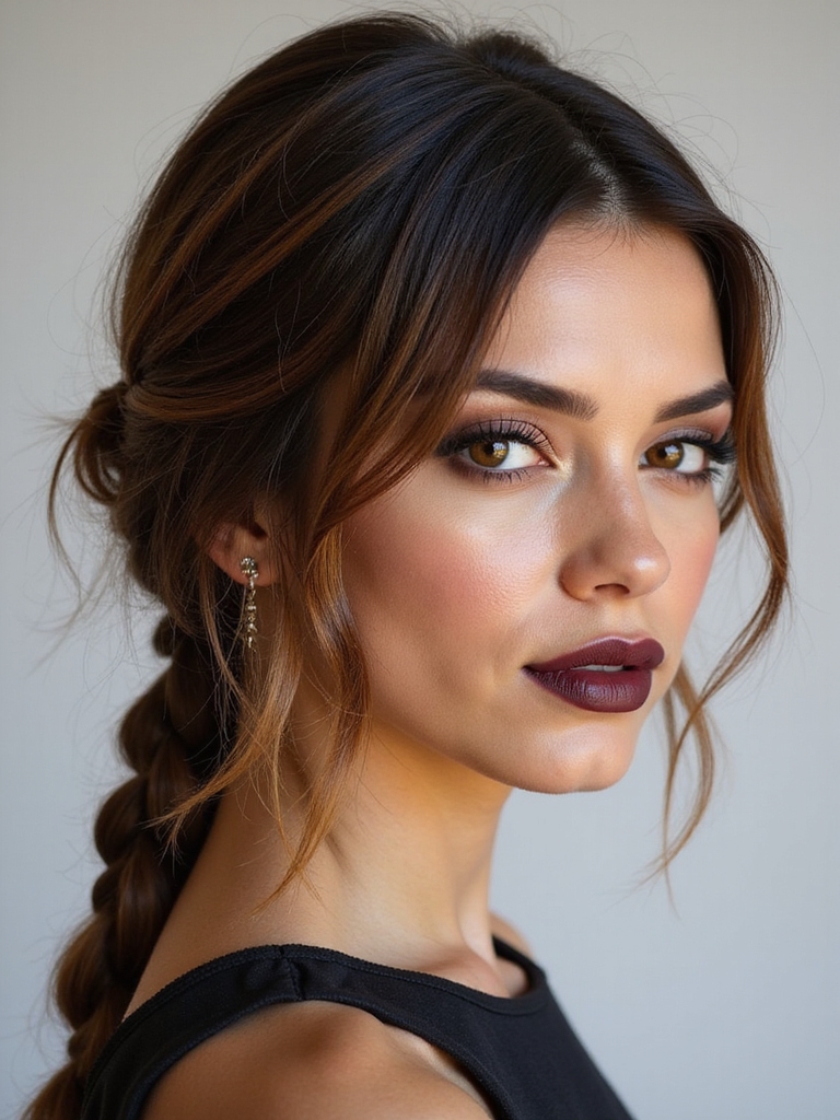 asymmetrical low braided ponytail