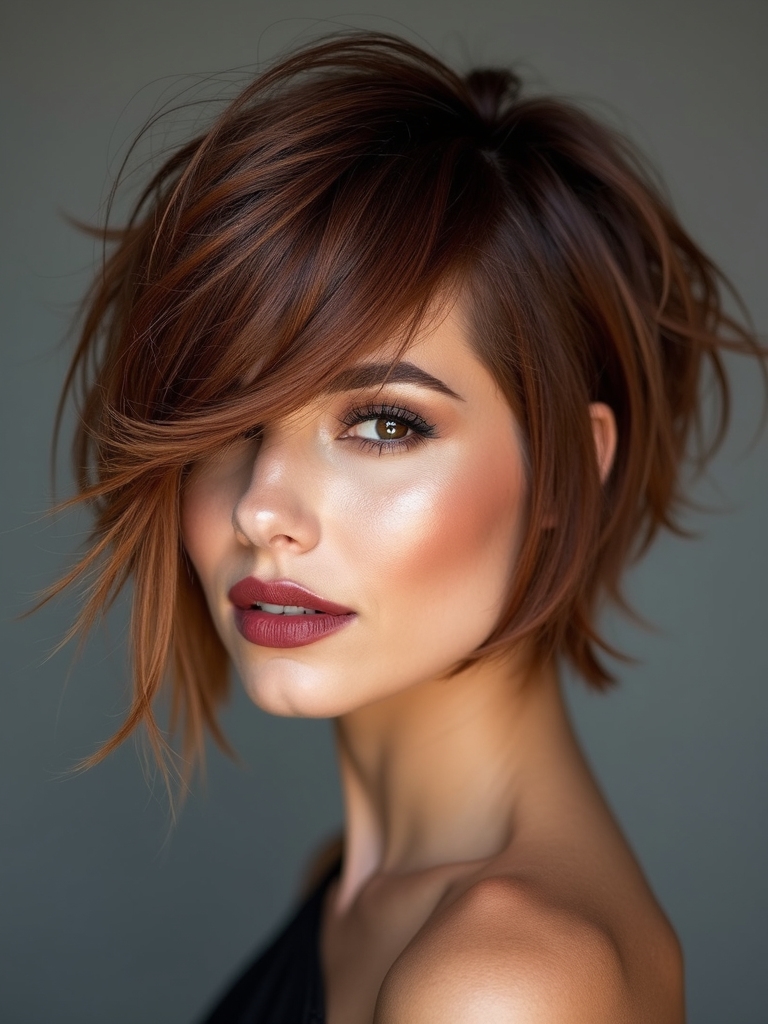 asymmetrical shaggy bob styling