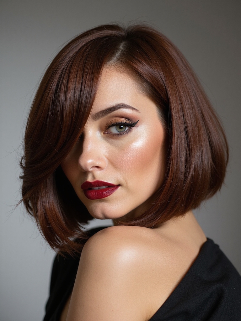 asymmetrical side part bob styling