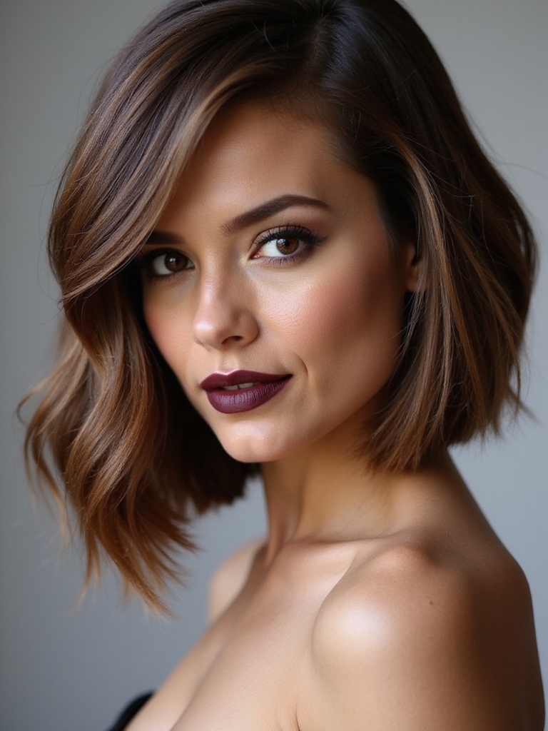 asymmetrical side swept long bob