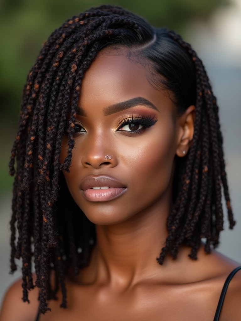 asymmetrical textured loc bob