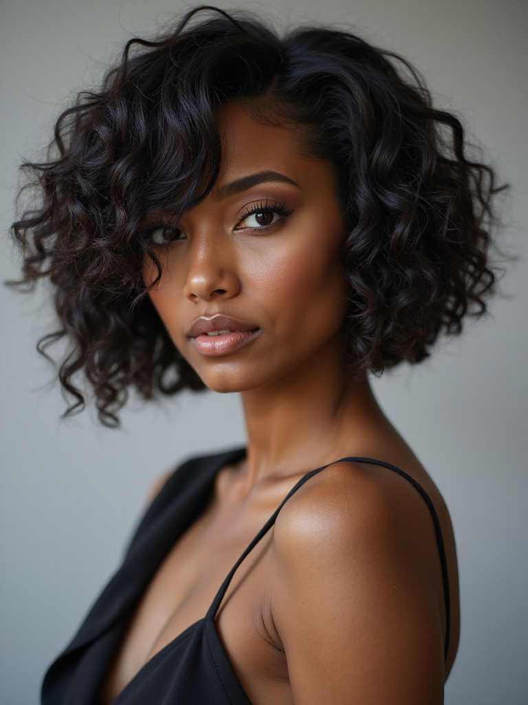 asymmetrical textured natural curls