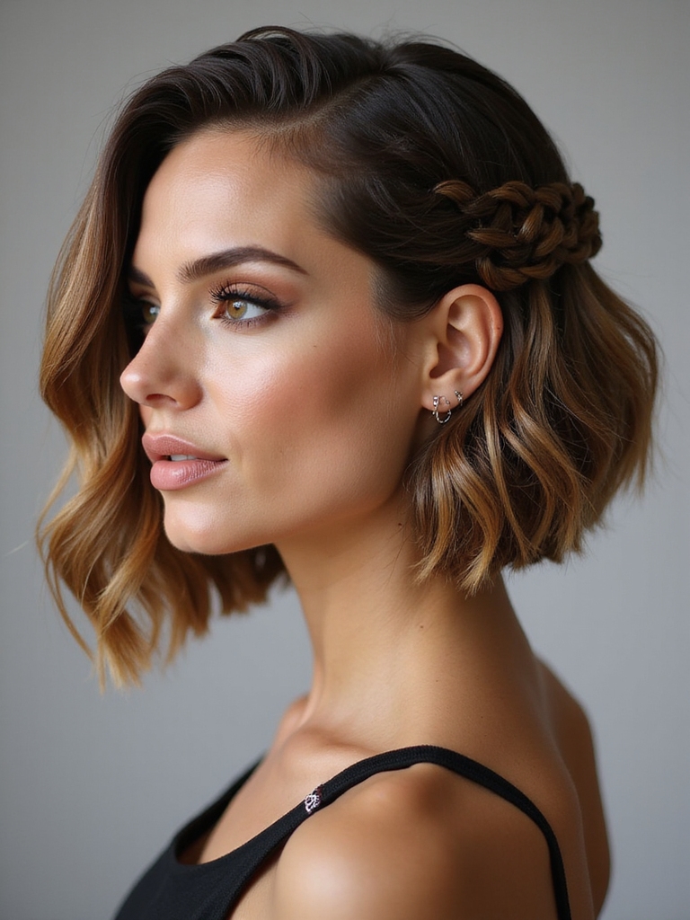 asymmetrical tucked knotless bob