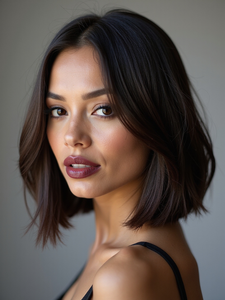 asymmetrical tucked polished bob