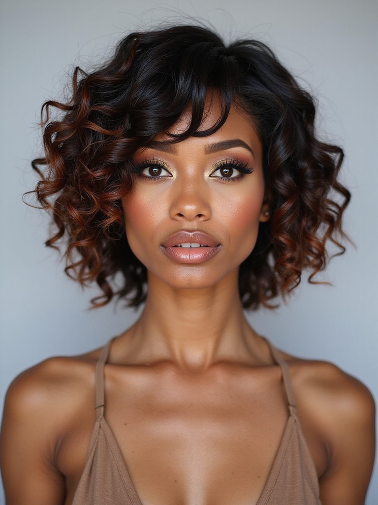 asymmetrical voluminous curly bob