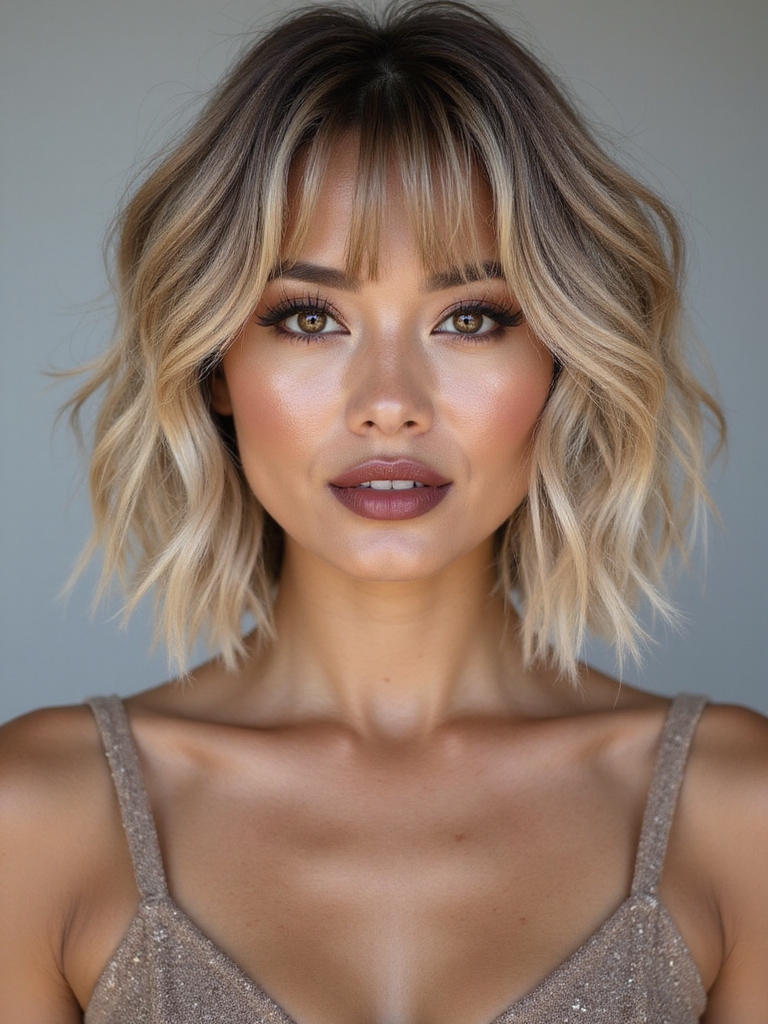 beachy textured bob wispy bangs