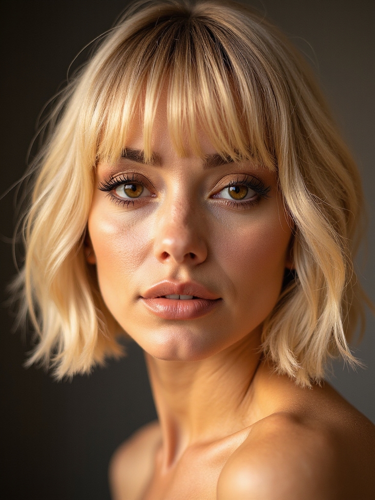 blonde bob curtain bangs