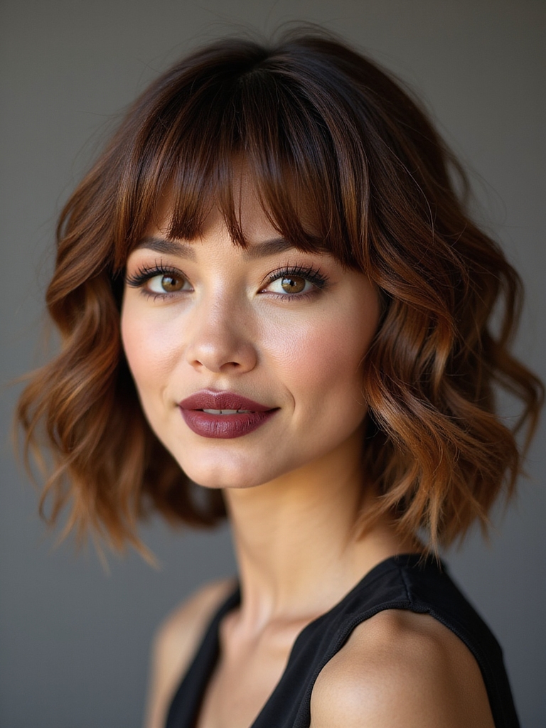 blunt bob with feathered bangs