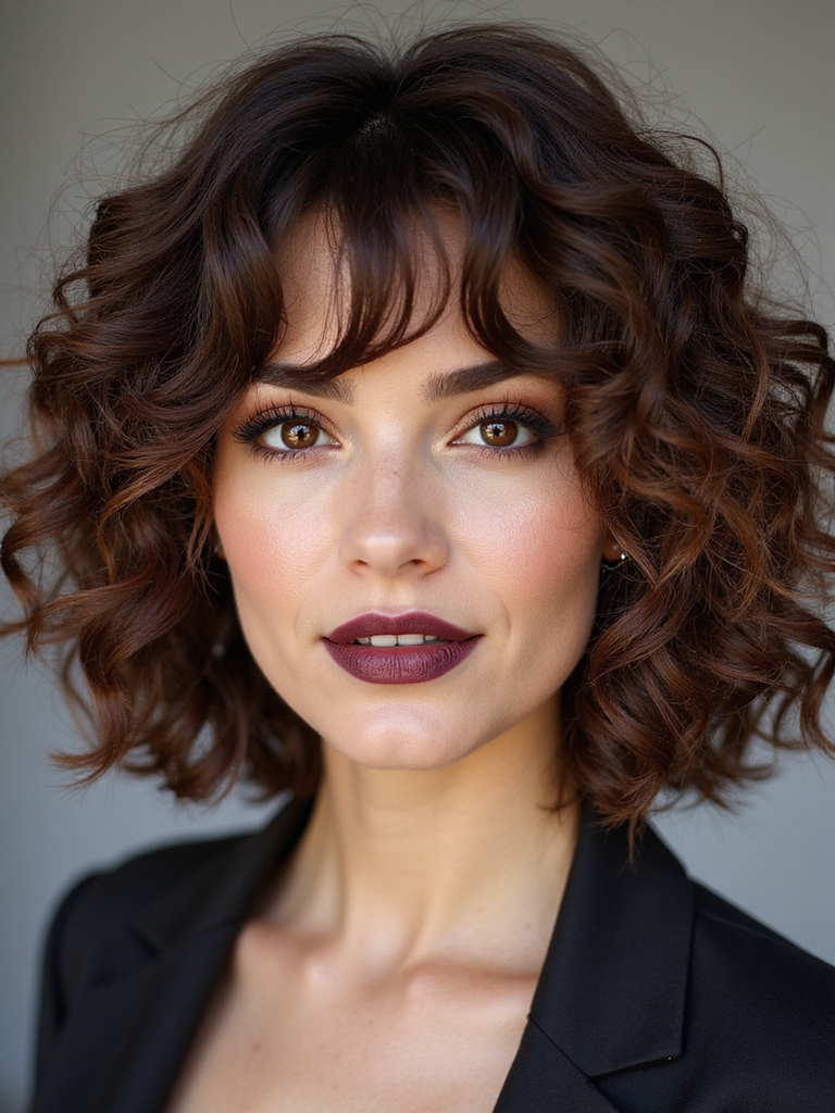 blunt cut curly lob