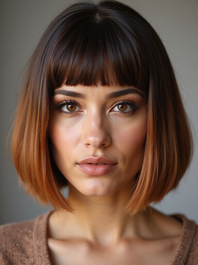 blunt honey brown glossy bob