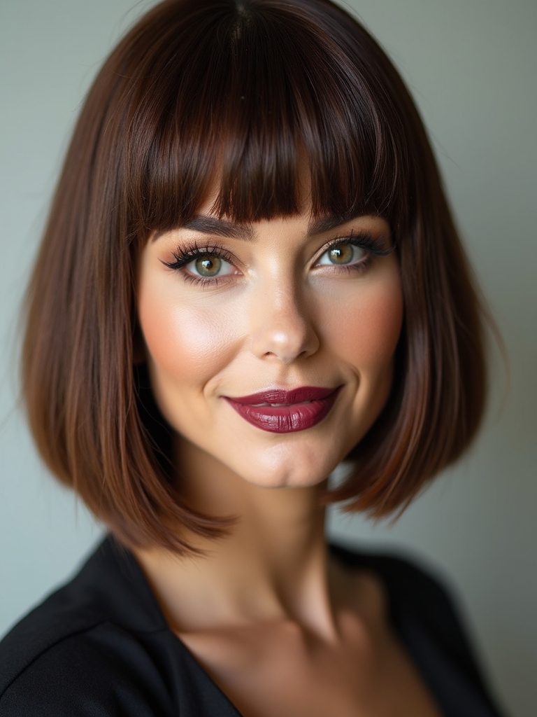 blunt jaw length bob with bangs