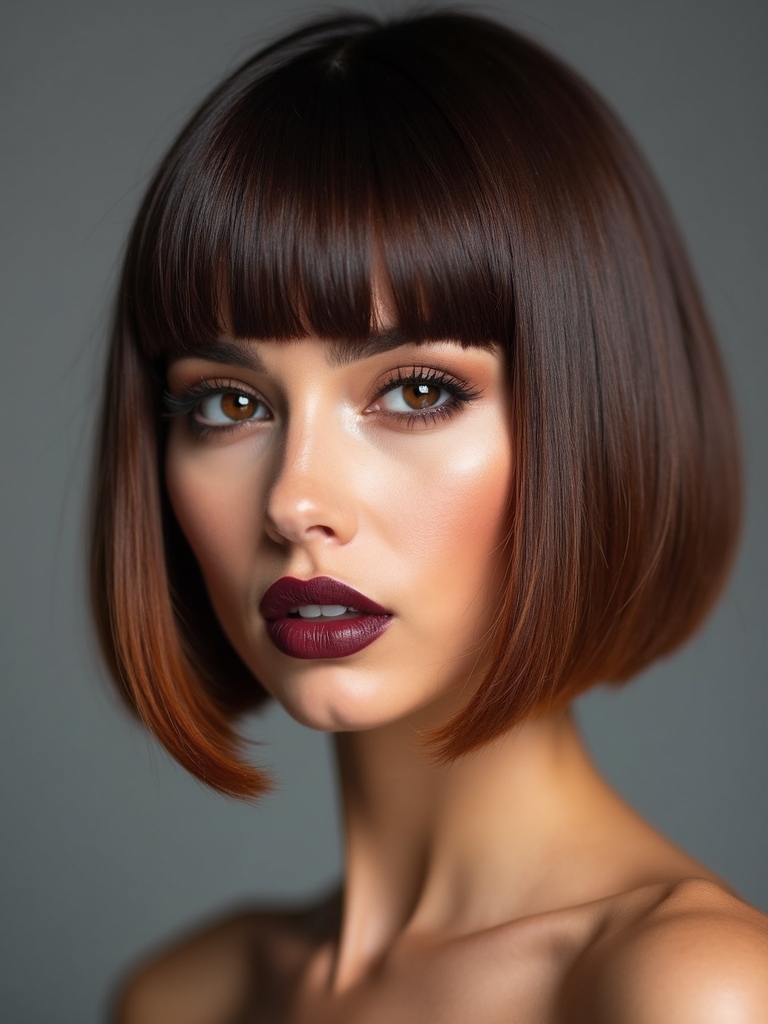 blunt side part bob bangs