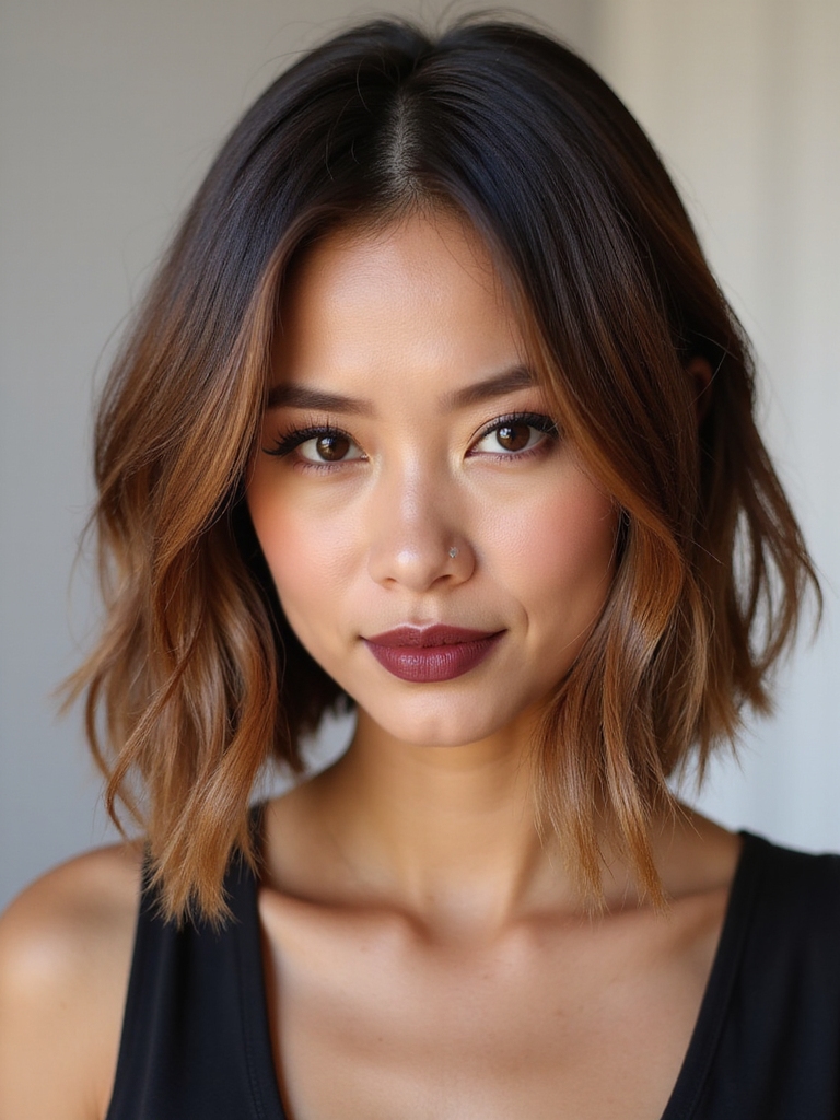 brown bob with highlights