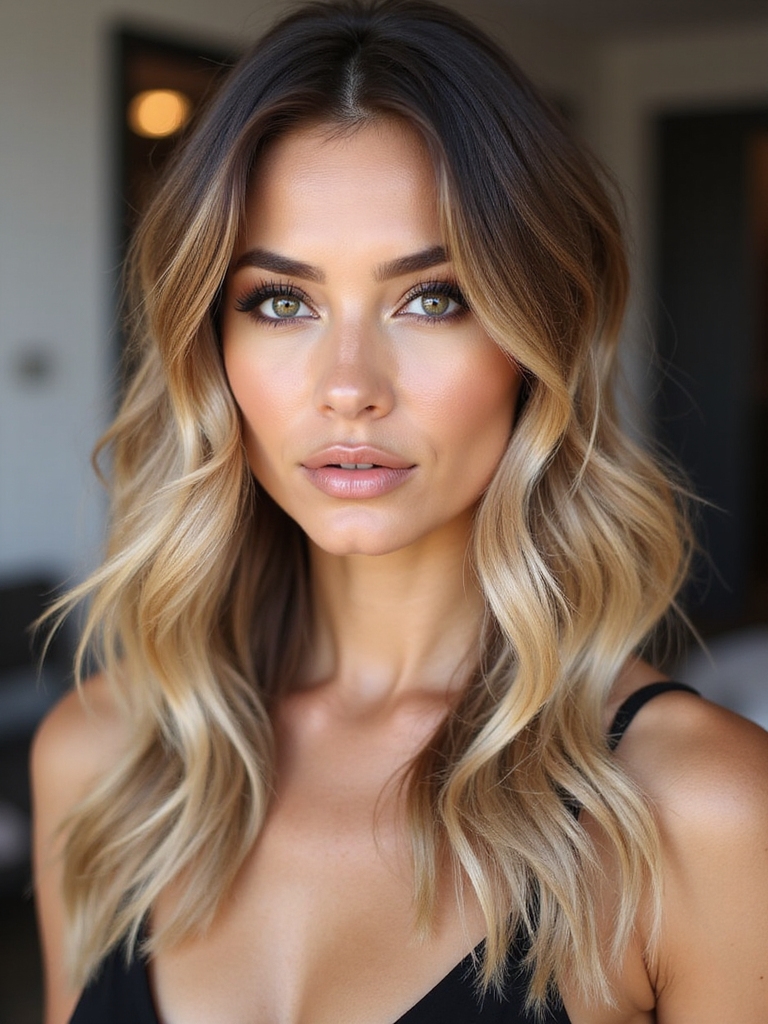 brunette to blonde gradient lob