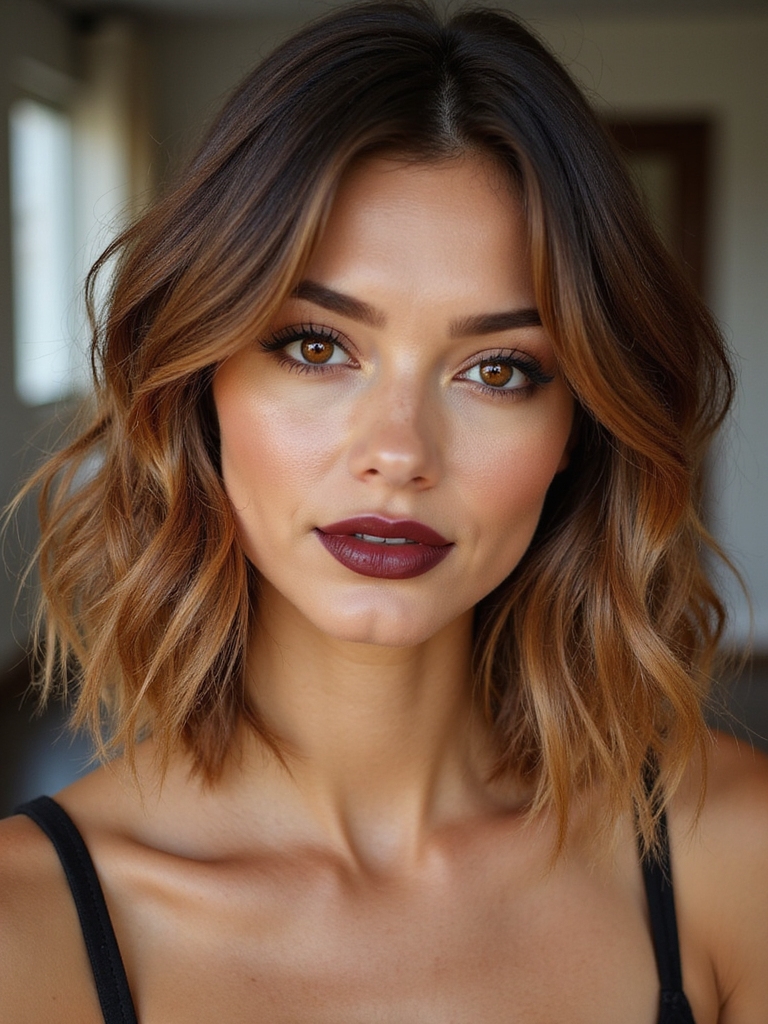 caramel balayage face framing bob