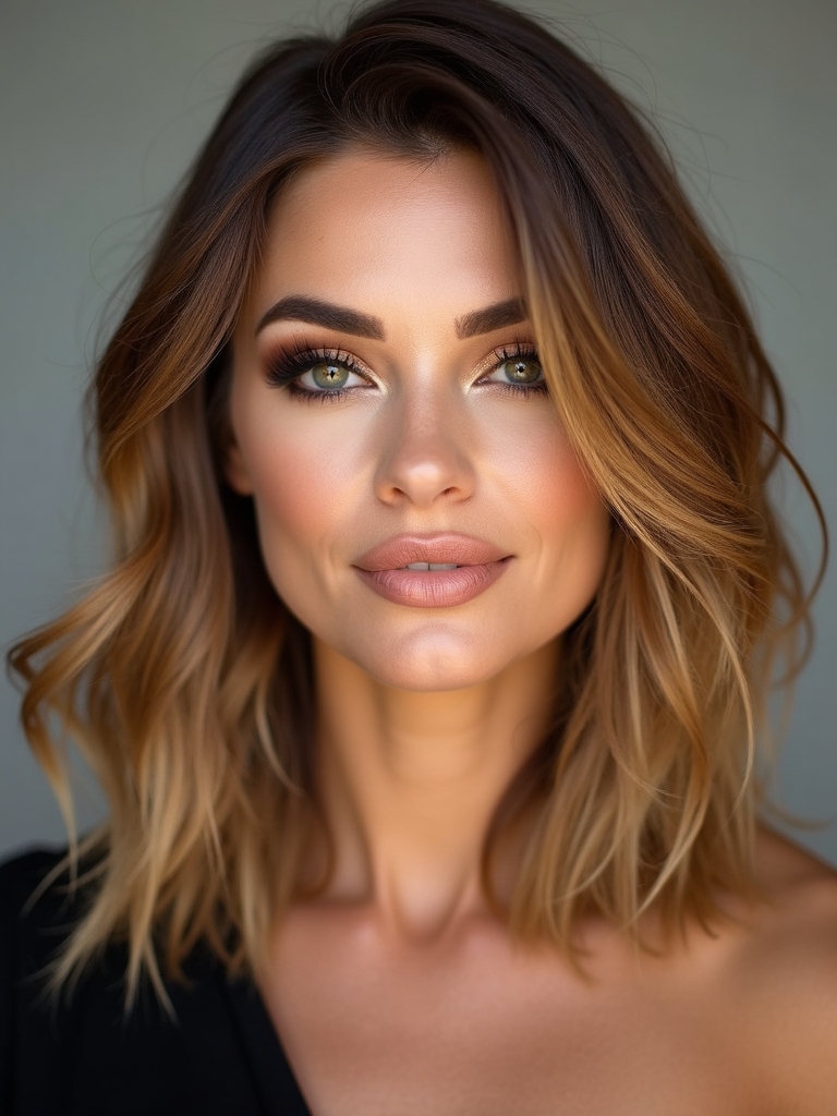 caramel melted lob with face framing