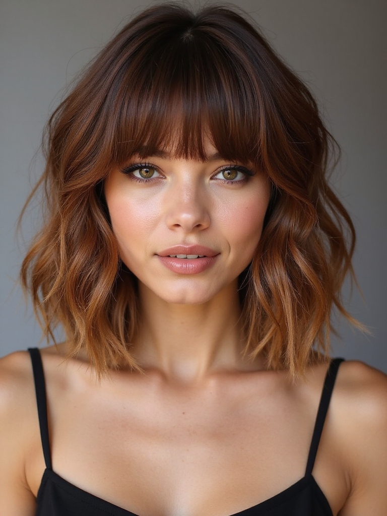 chin length layered bob with bangs