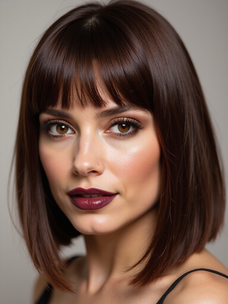 chocolate brown glossy bob