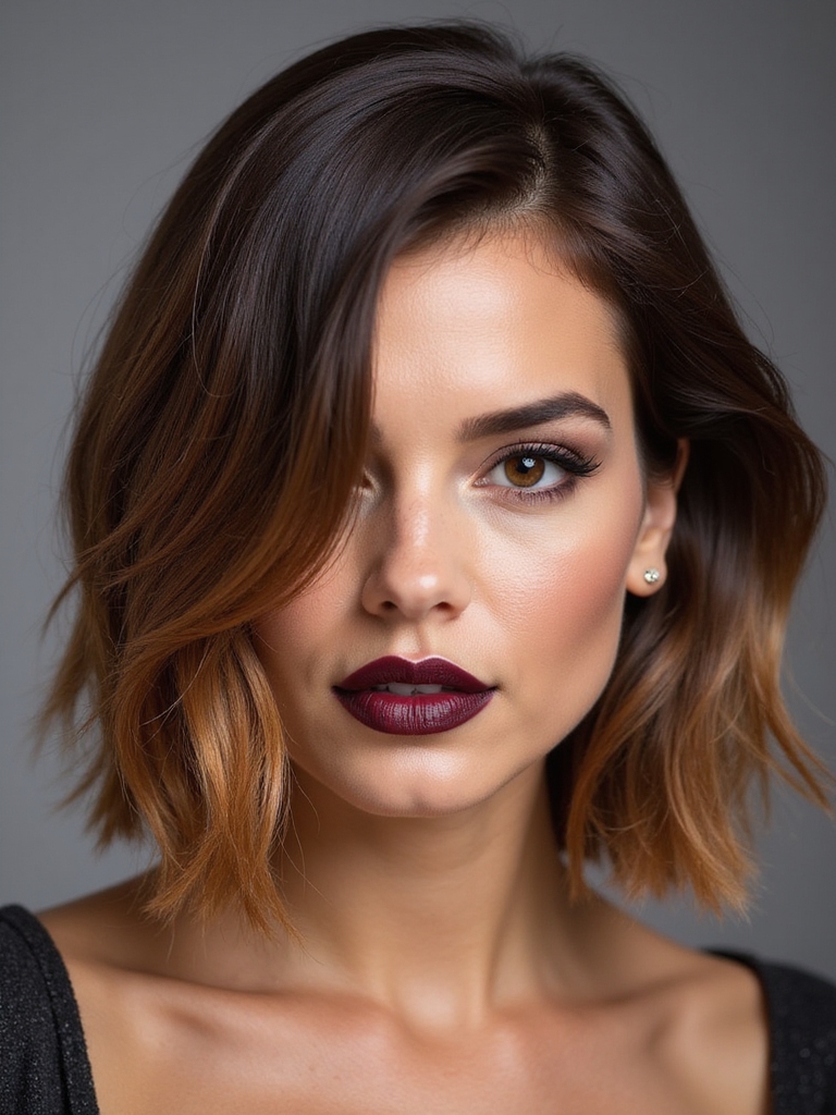 chocolate to amber face framing bob