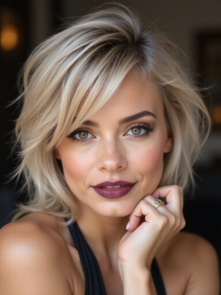 choppy crown side swept fringe
