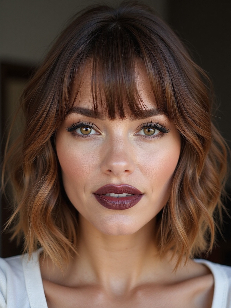 choppy textured bob curtain bangs