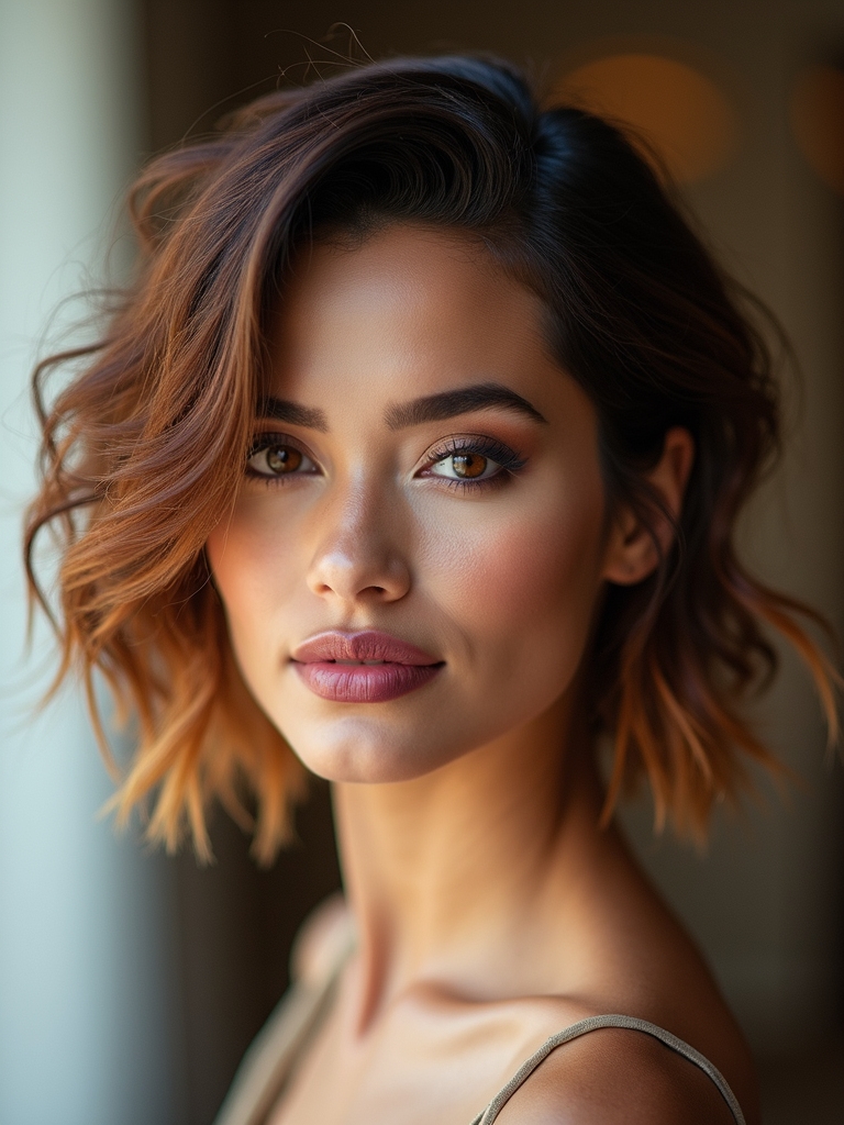 choppy textured side part bob
