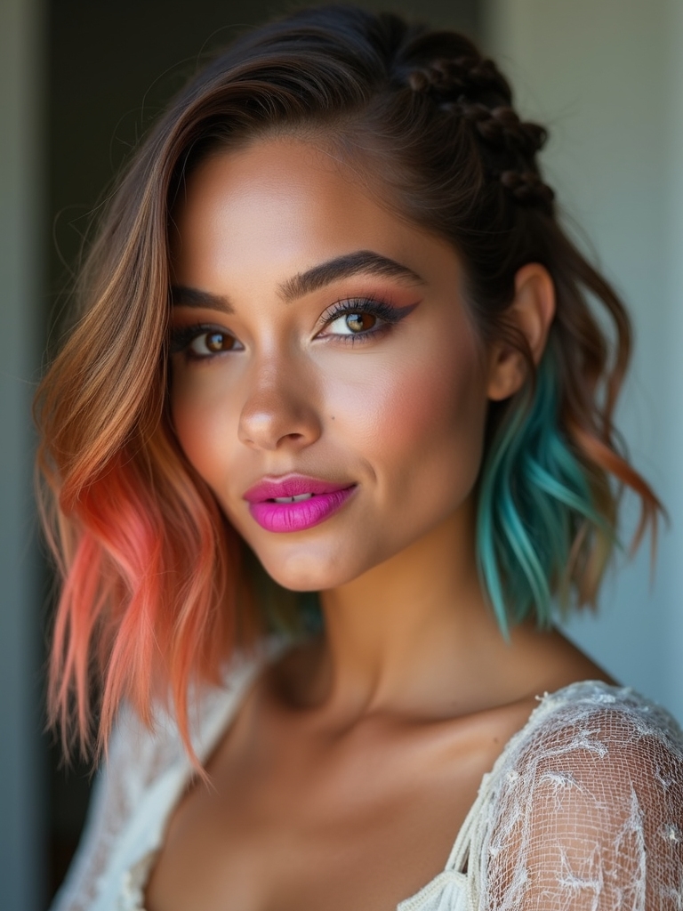 color blocked knotless bob highlights