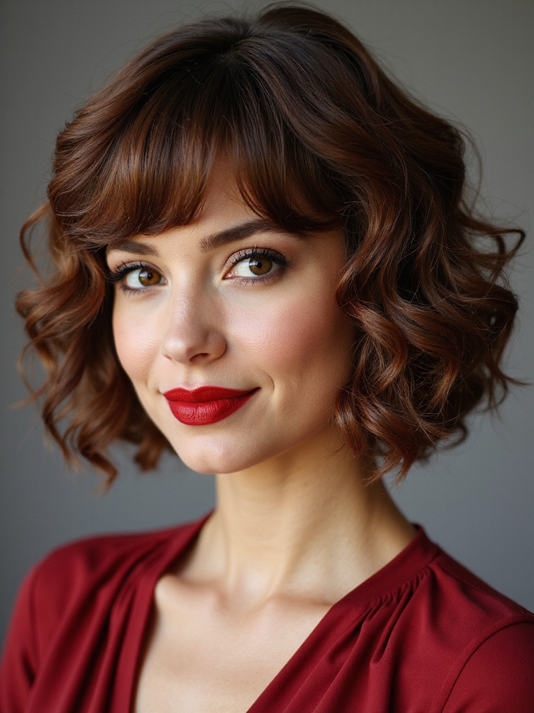 curly bob with curtain fringe