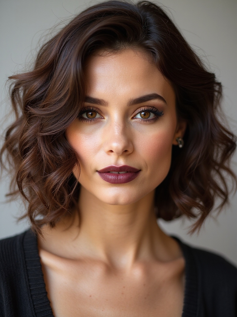 curly brown layered bob