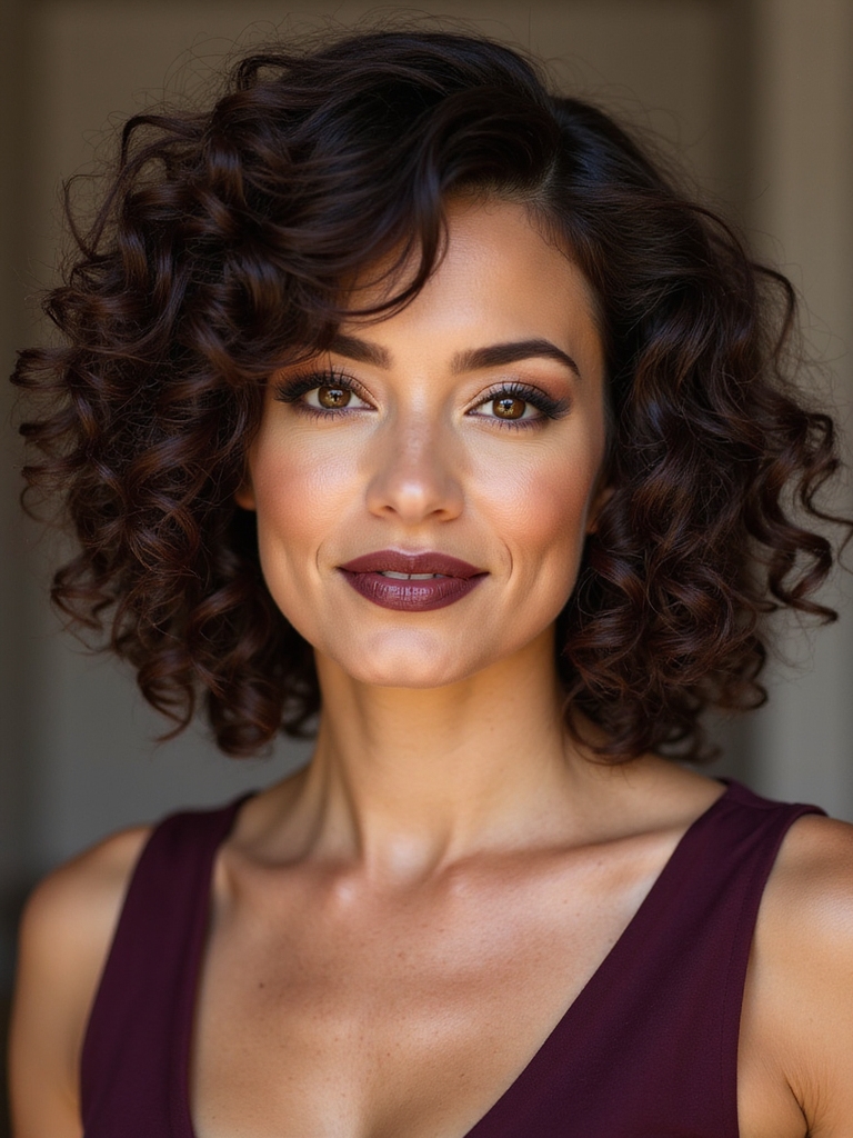 curly medium layered bob