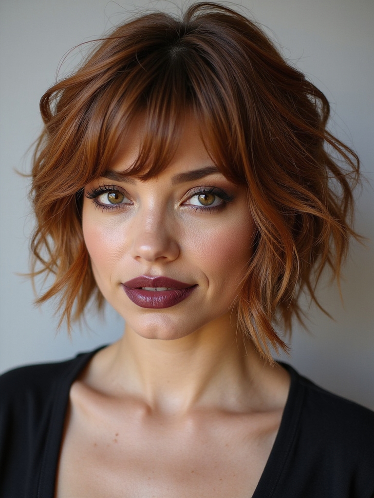 curtain bangs soften shaggy bob