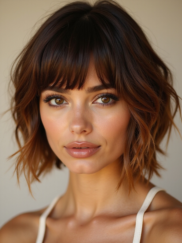 edgy asymmetrical bob with curtain bangs