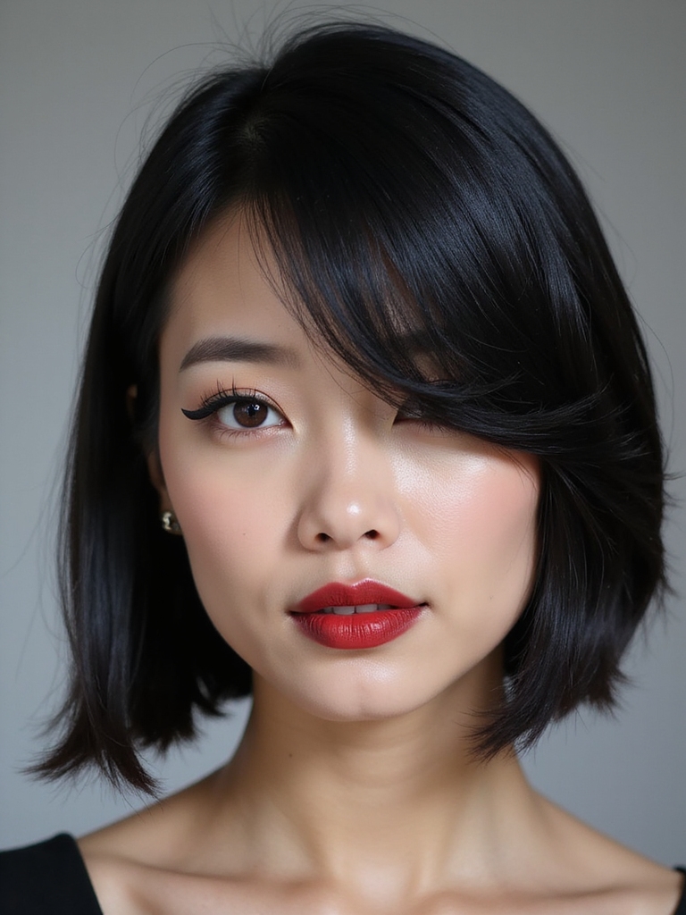 edgy asymmetrical side swept bob
