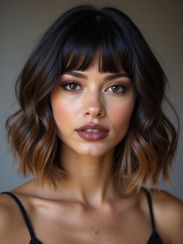 face framing textured curtain bangs