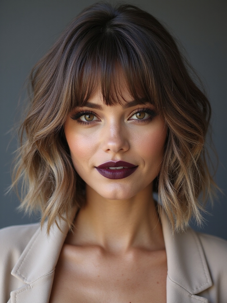 feathered bangs with knotless bob