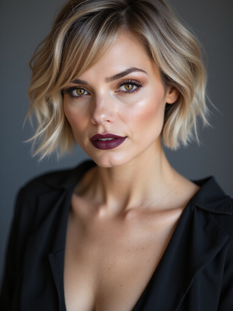 feathered bob with highlights