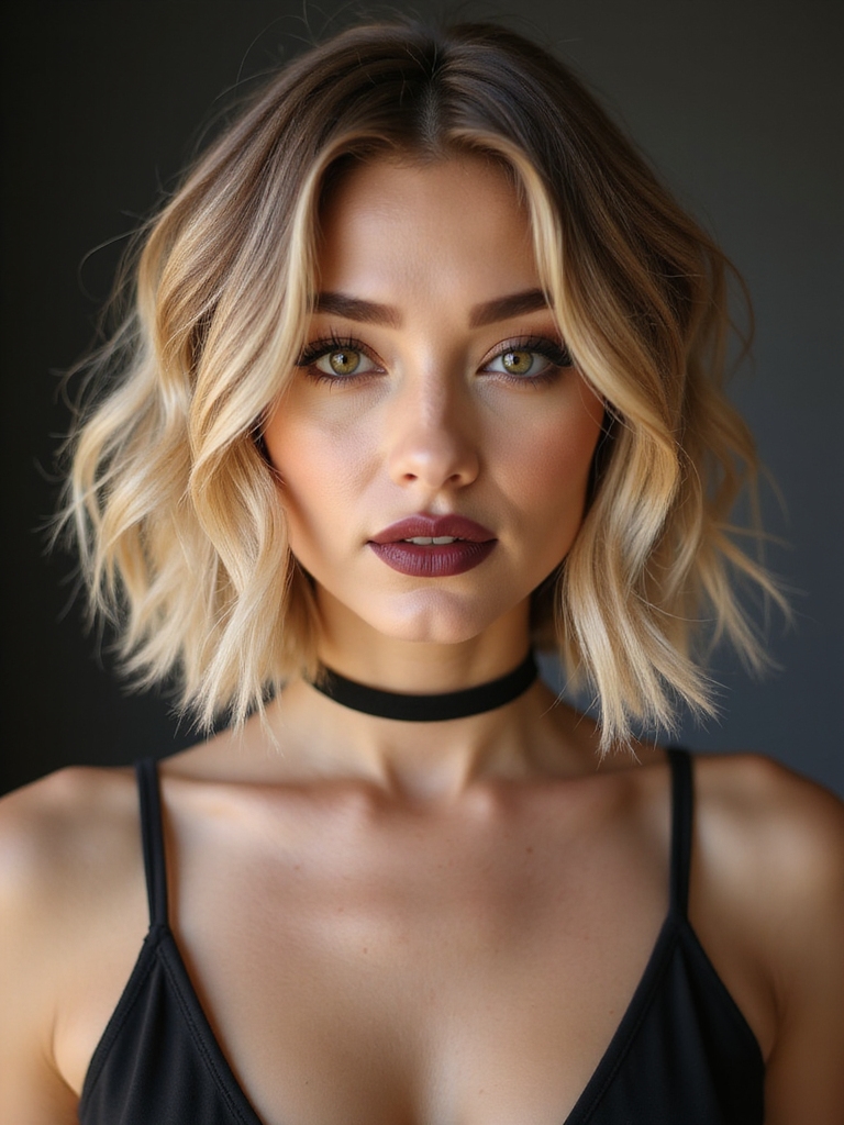 feathered chin length layered bob