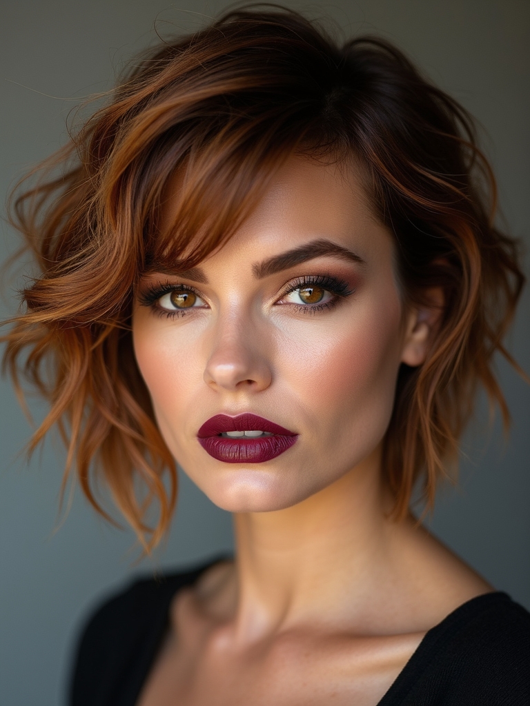 feathered face framing textured bob