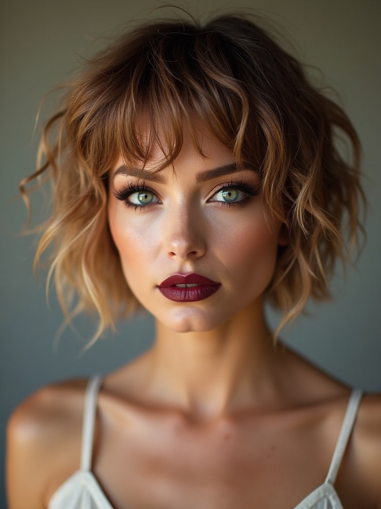 feathered short shaggy bob