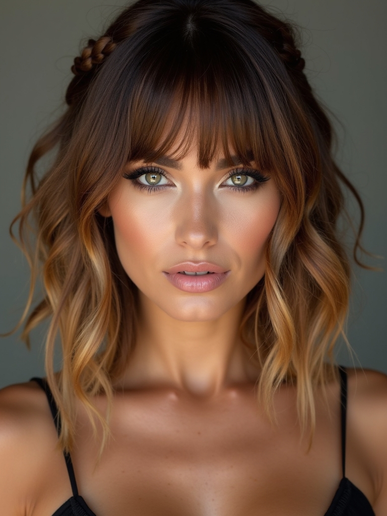 framed textured edgy braided bangs