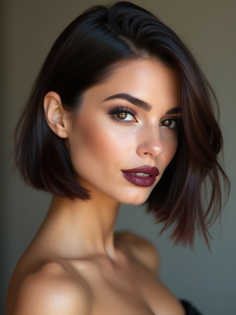 glossy chin length blunt bob