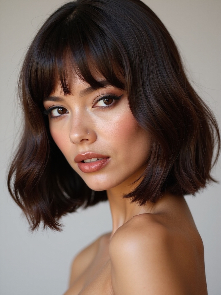 glossy sculpted chocolate bob