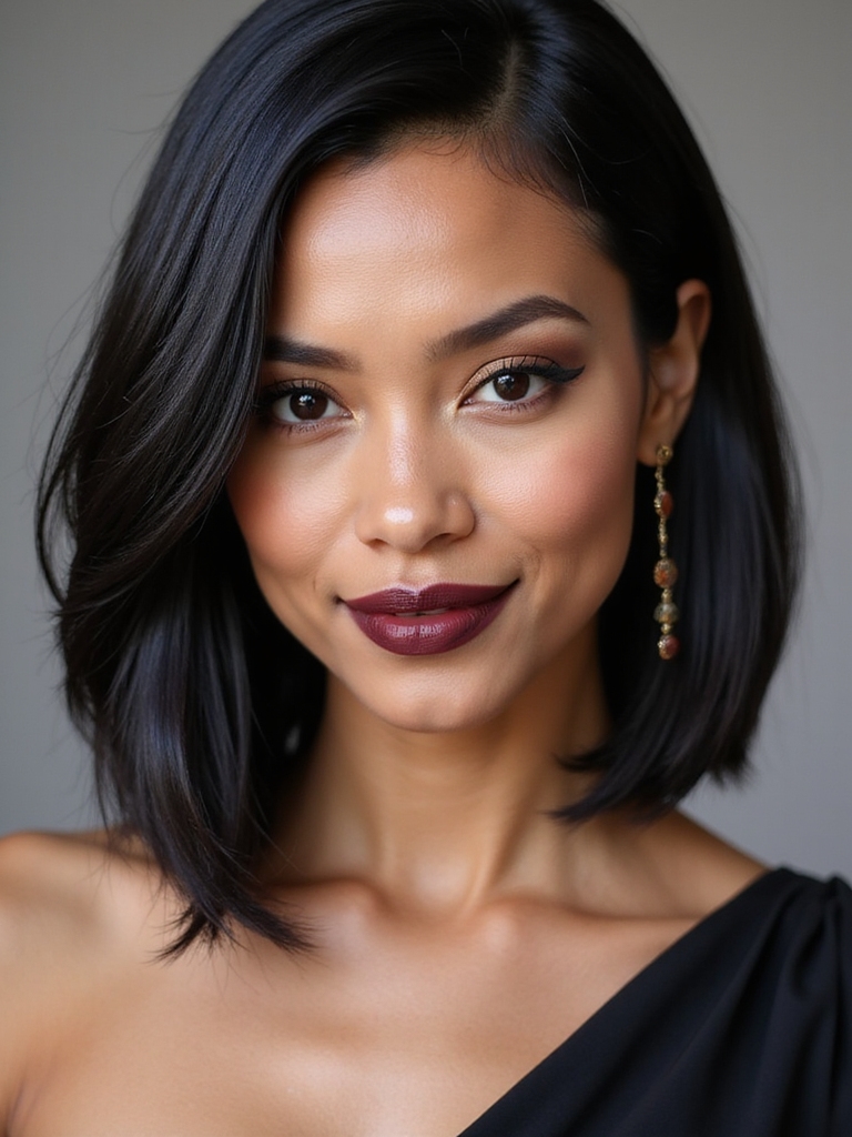 glossy sculpted deep side bob