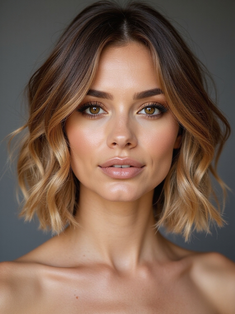 honey highlighted textured bob hairstyle