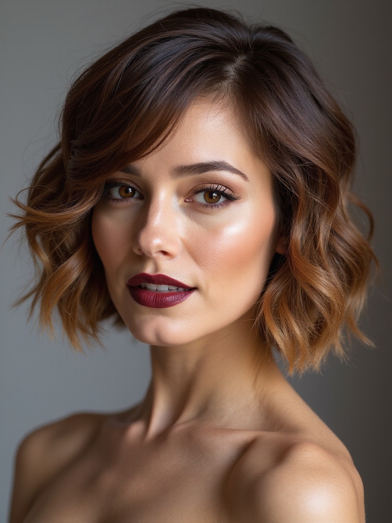inverted angled face framing bob