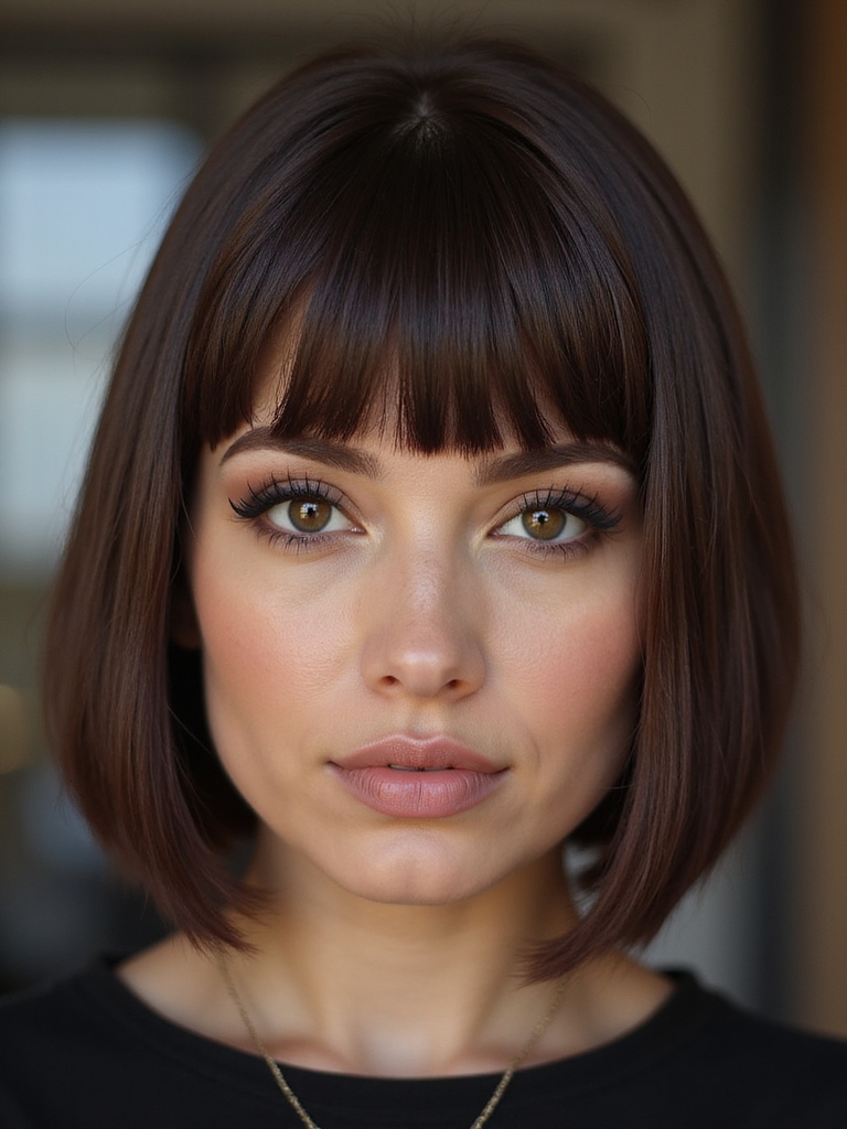 jawline glossy brunette blunt bob