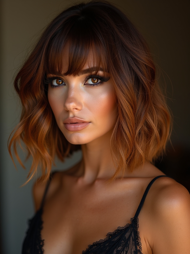 long angled bob curtain bangs