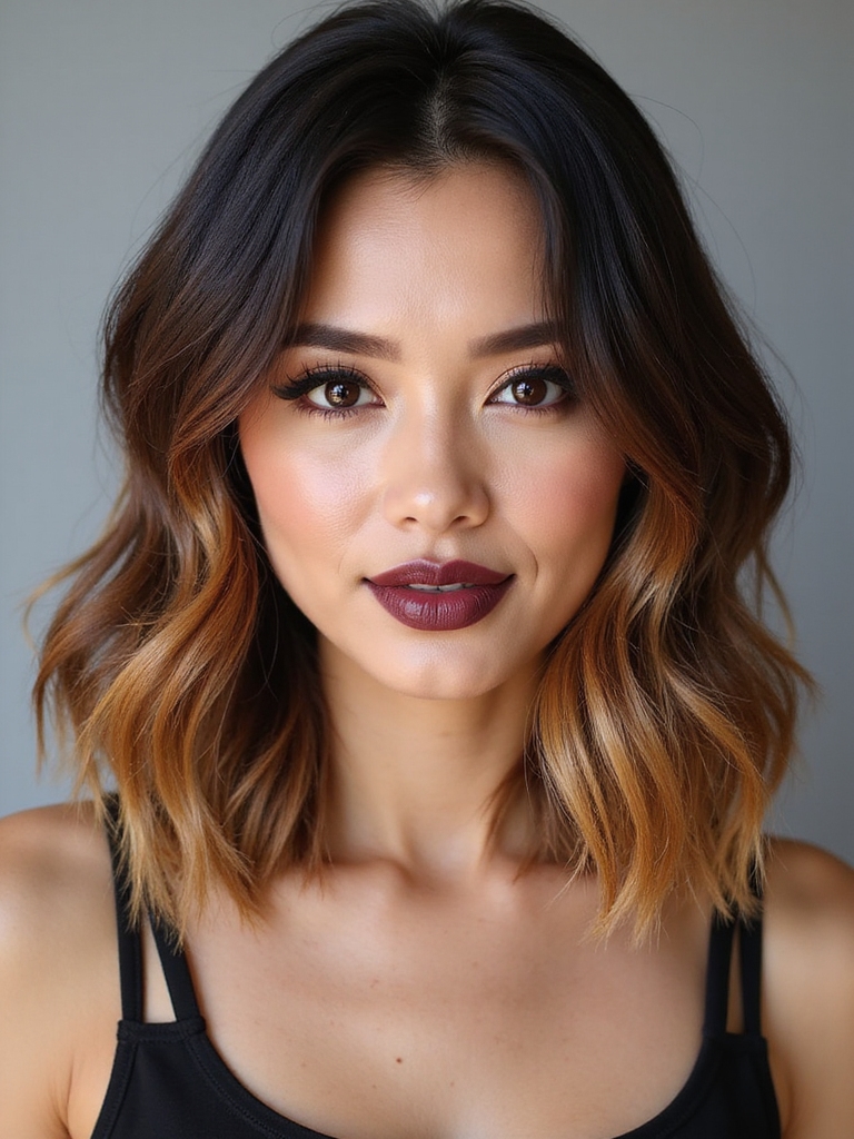 ombre lit textured layered bob